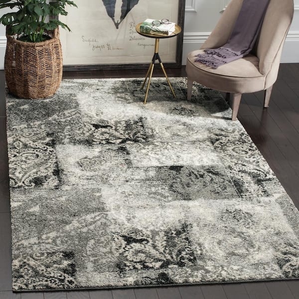 Retro Cream/Grey 9 ft. x 12 ft. Floral Area Rug