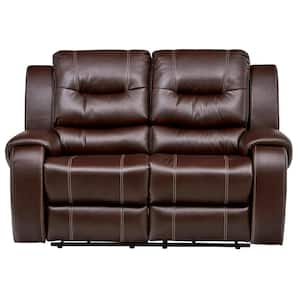 Clark 65 in. Umber Faux Leather 2-Seater Reclining Loveseat with Round Arms