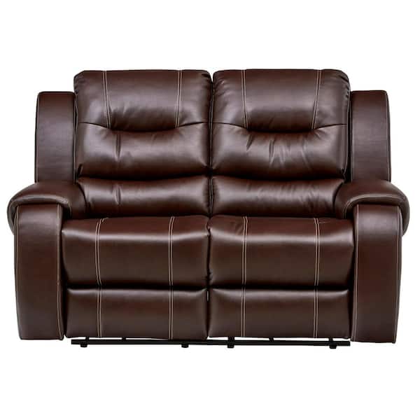 Cambridge Clark 65 in. Umber Faux Leather 2-Seater Reclining Loveseat with Round Arms