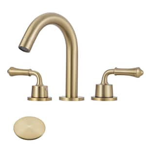 8 in. Widespread 2-Handle Bathroom Faucet with Drain Kit Included and All Mounting Hardware in Brushed Gold