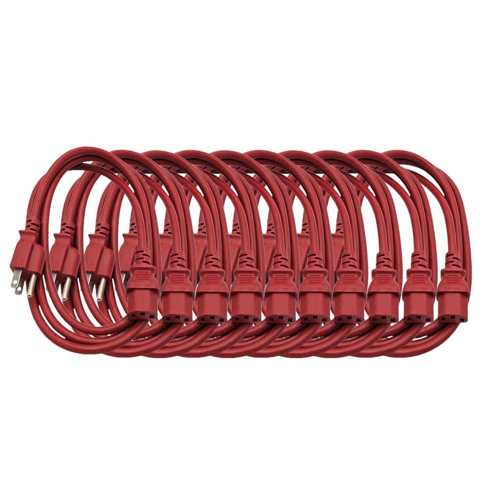 6 ft. Universal AC Power Cord UL Approved NEMA 5-15P to C13 18 AWG / 3-Conductors Indoor Red (10-Pack) price history on PriceWatchPro