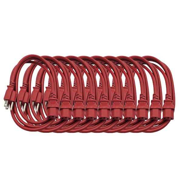 Micro Connectors, Inc 6 ft. Universal AC Power Cord UL Approved NEMA 5-15P to C13 18 AWG / 3-Conductors Indoor Red (10-Pack)
