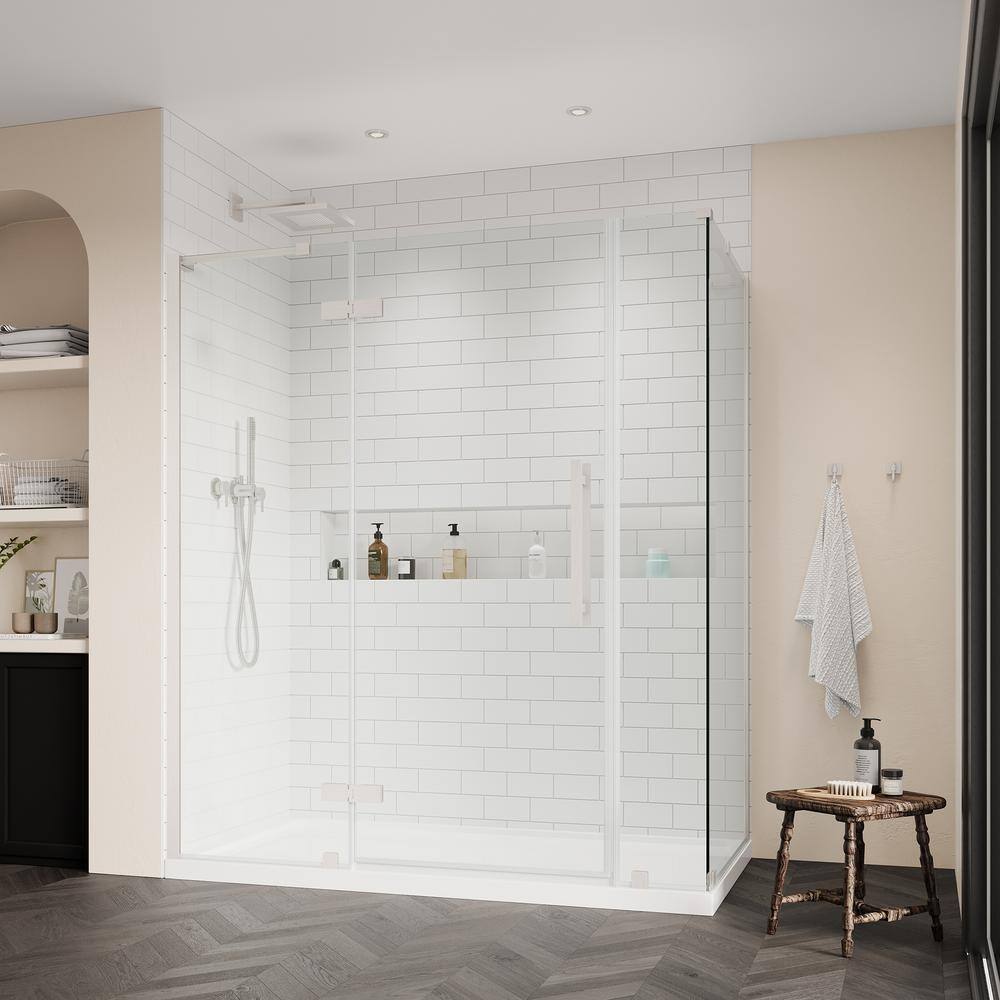 Tampa 60" Satin Nickel Frameless Corner Shower Kit with Acrylic Base