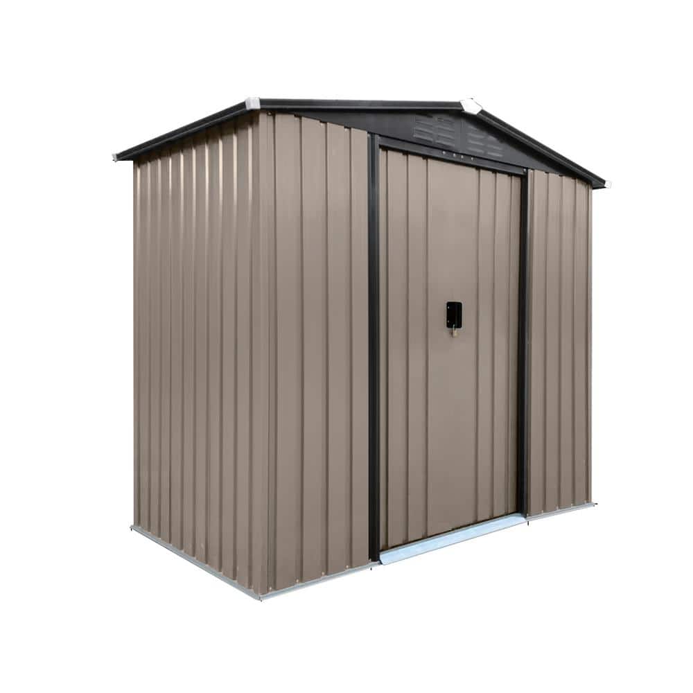 Outdoor 6 ft. W x 4 ft. D Brown Metal Storage Shed with Sliding Doors, Shut