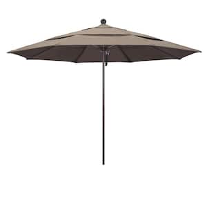 11 ft. Bronze Aluminum Commercial Market Patio Umbrella with Fiberglass Ribs and Pulley Lift in Taupe Sunbrella