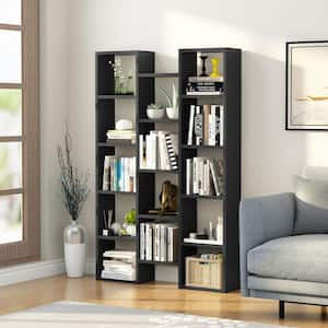Earlimart 59 in. Black Engineered Wood and Metal 5-Shelf Etagere Bookcase with 14-Cube Display Book-Shelf