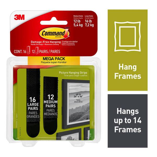 Command Large and Medium Picture Hanging Strips Mega-Pack, 28-Pairs: 12-Medium, 16-Large, Decorate Damage-Free