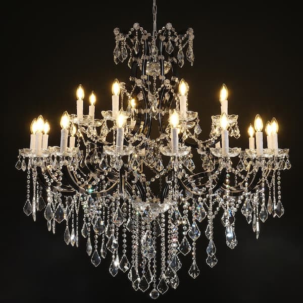 YUYI Candle Chandelier 49 in. 24-Lights Black Luxury Crystal Chandelier for Dinning Room, Living Room,Foyer,Bedroom,Staircase