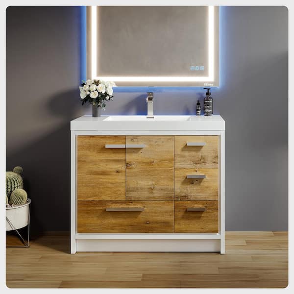 Grace 42 in. Single Sink Natural Oak Bath Vanity with White Acrylic Top (Assembled)