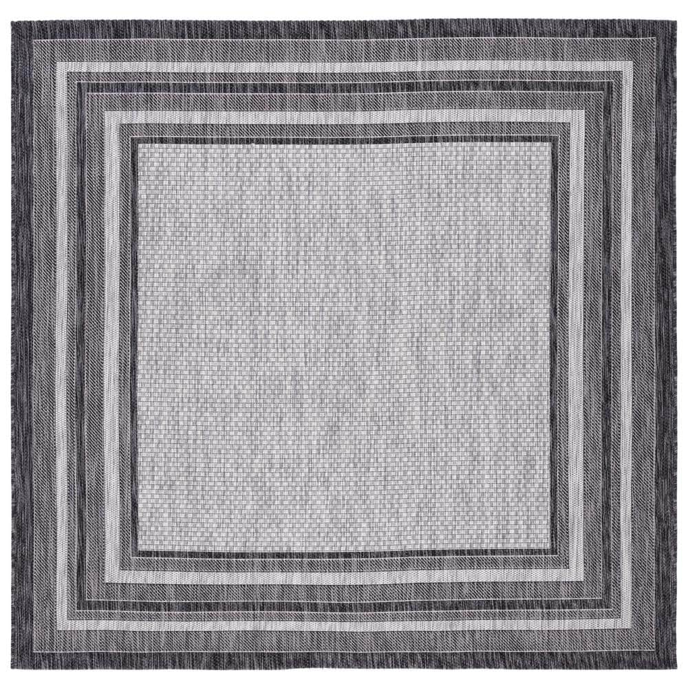Reversible Light Grey/Black Synthetic Square Rug - Easy Care, Stain-Resistant