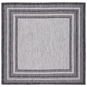 Courtyard Light Gray/Black 7 ft. x 7 ft. Solid Striped Indoor/Outdoor Patio  Square Area Rug