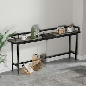 Narrow Long Sofa Table 70.9 in. L Charcoal Gray, 30.7 in. H Rectangle Wooden Console Table Power Outlets and USB Ports