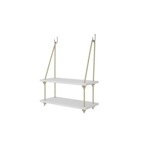 Manhattan Comfort - Uptown 2 - 17.52 in. White Rope Swing with 2-Shelves