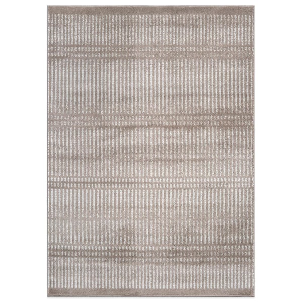World Rug Gallery Contemporary Minimalistic Stripe LInes 5 ft. x 7 ft. Area Rug Beige