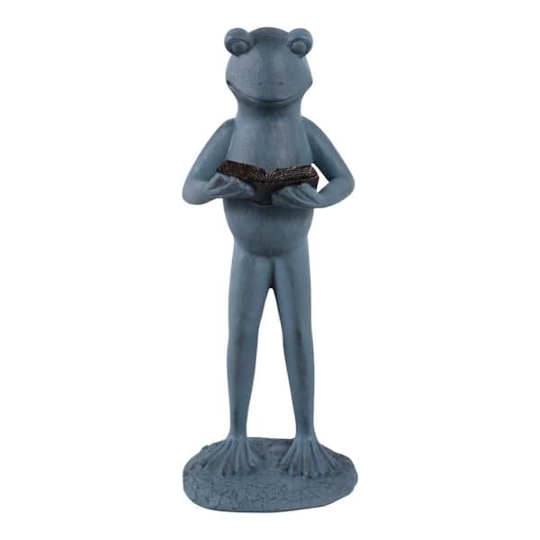 18 in. Gray Resin Standing Frog Reading A Book Garden Statue