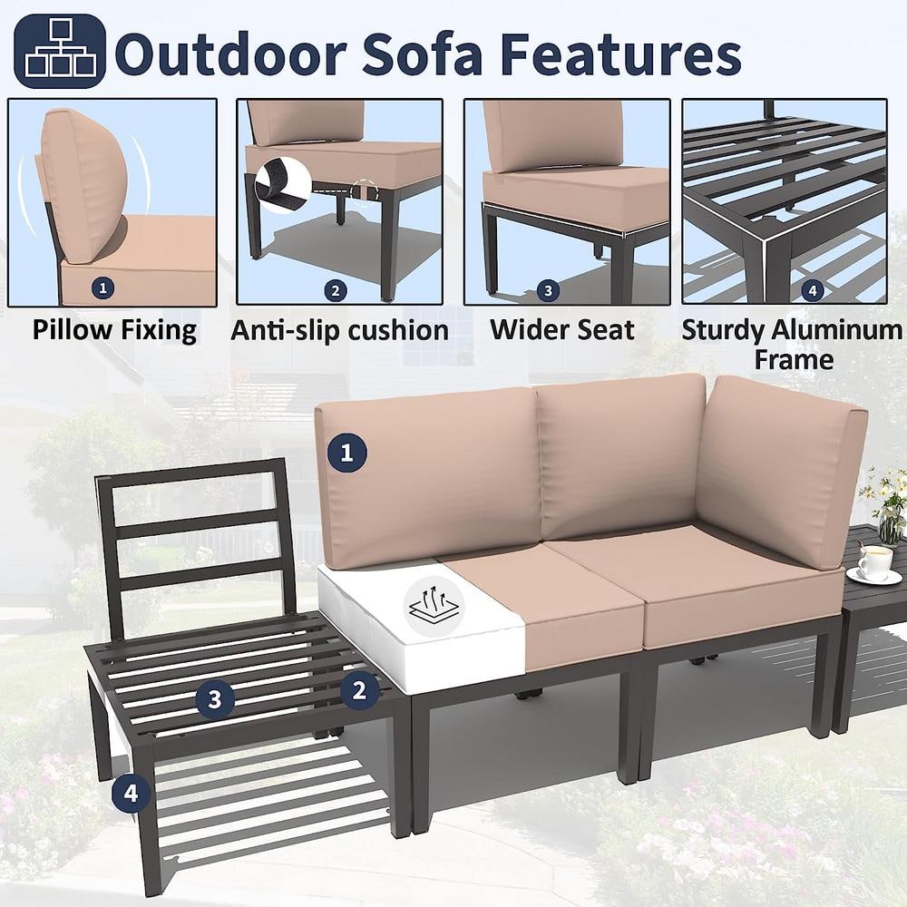 14-Piece Sand Iron Patio Sectional Set with Cushions