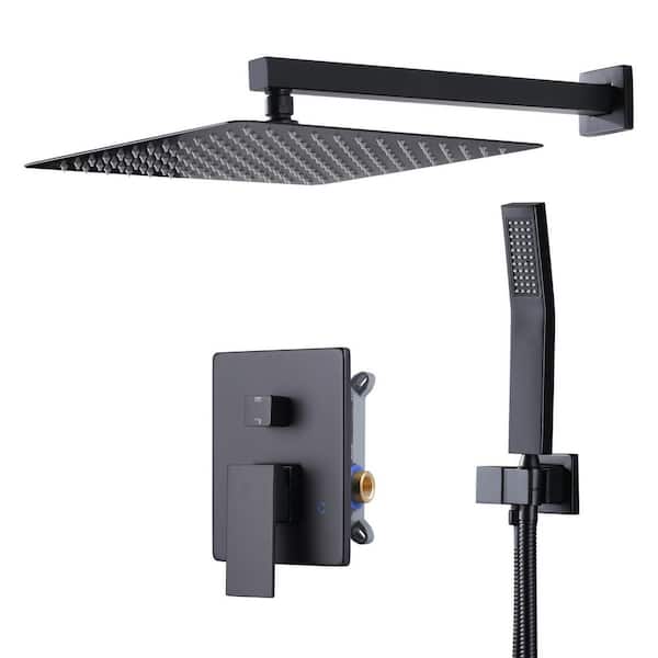 Single Handle 2-Spray Shower Faucet Set 1.8 GPM 12 in. Rain Shower Head and Handheld Spray with Valve in. Matte Black