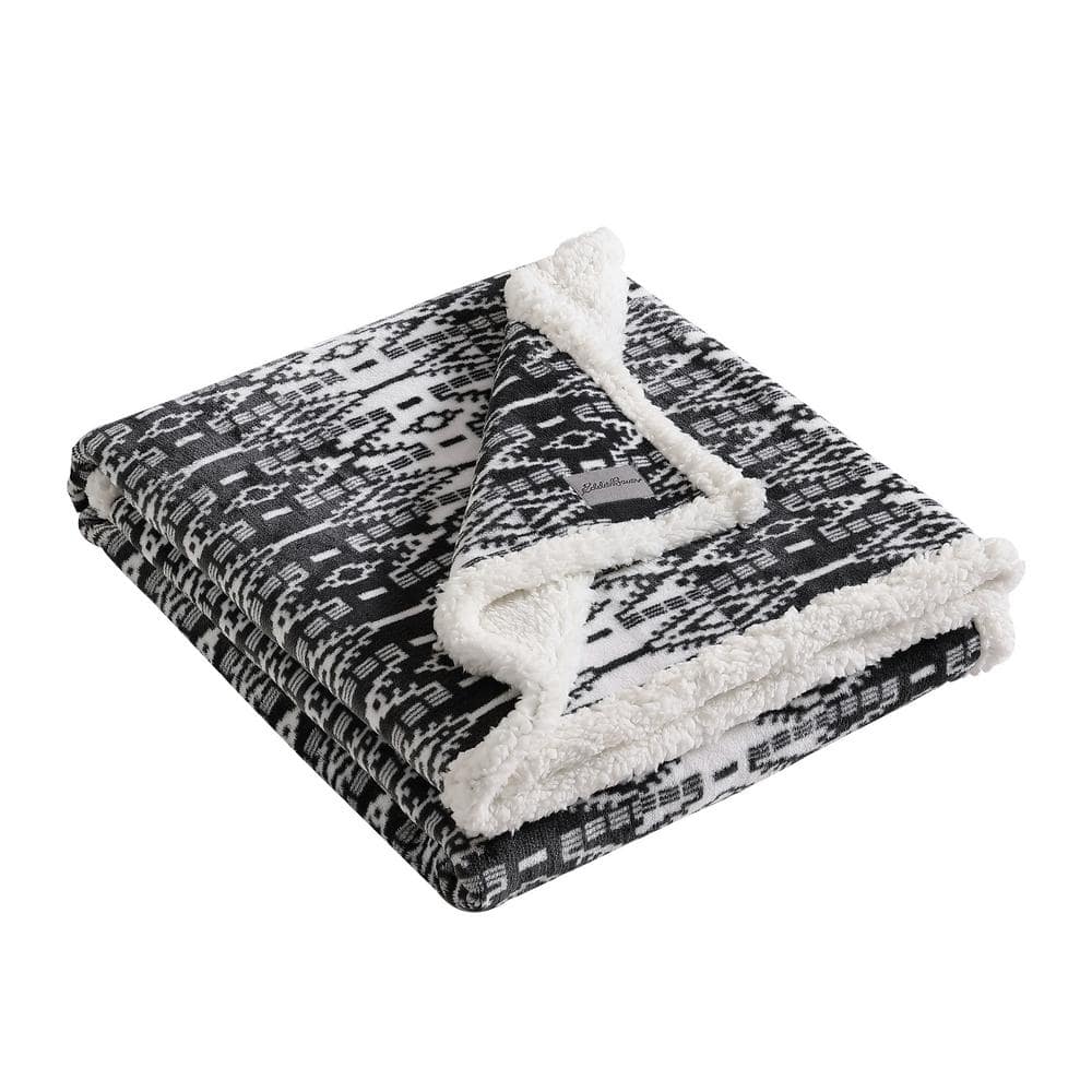 San Juan Charcoal Reversible Sherpa Fleece Throw Blanket