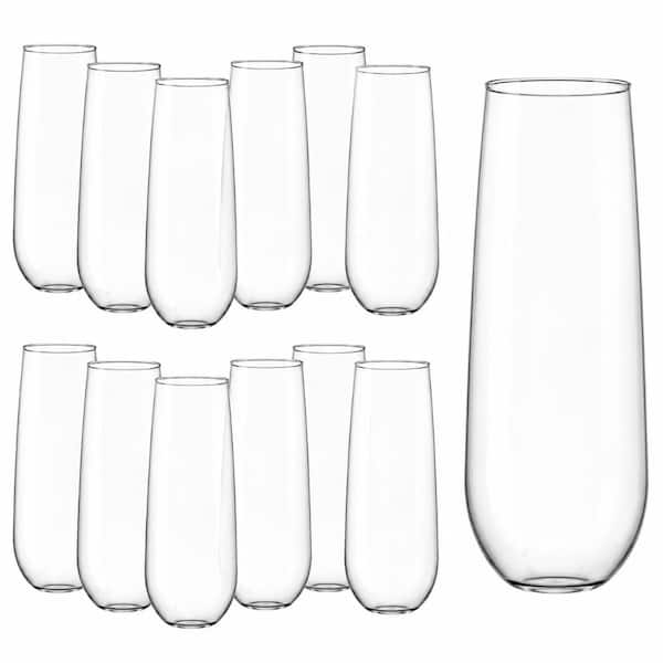 12-Pack 9 oz Black-Rimmed Hard Plastic Stemless Champagne Flutes for Parties and Wedding Celebrations