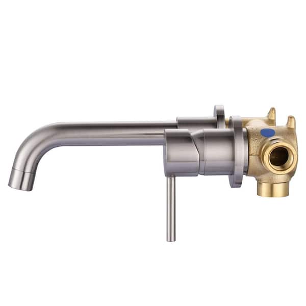AVITAS Single Handle 2-Hole Wall Mounted Bathroom Faucet with Rough-in Brass Valve in Bruhsed Nickel