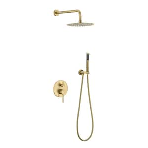 2-Spray Patterns Wall Mounted Handheld Shower Head 1.5 GPM in Brushed Gold