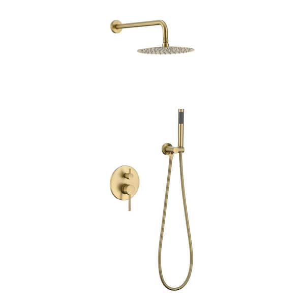 Tahanbath 2-Spray Patterns Wall Mounted Handheld Shower Head 1.5 GPM in Brushed Gold