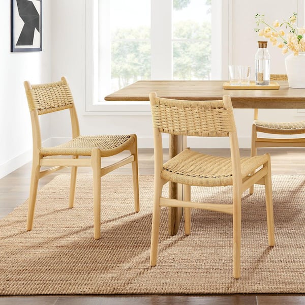 MODWAY Wynn Rope and Wood Dining Side Chairs Set of 2 in Natural Natural