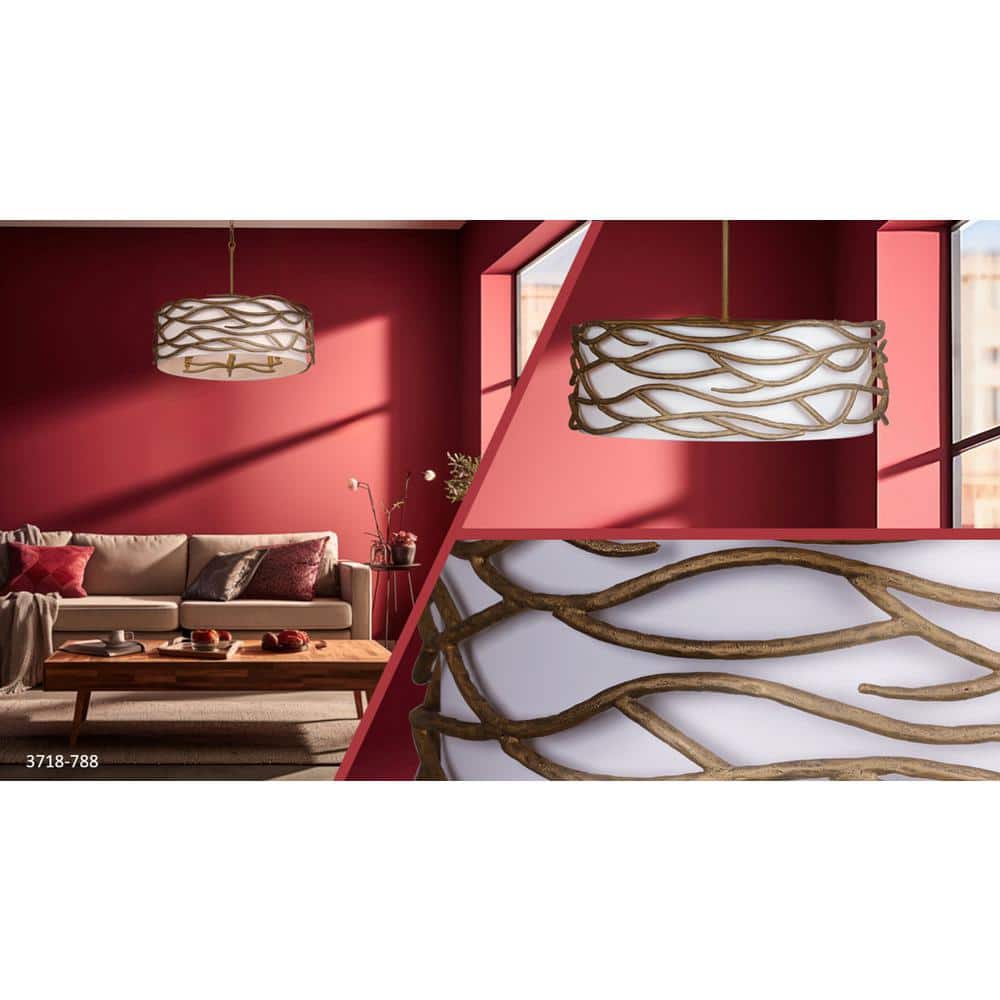 Textured Ashen Gold 6-Light Indoor Drum Pendant with Fabric Shade