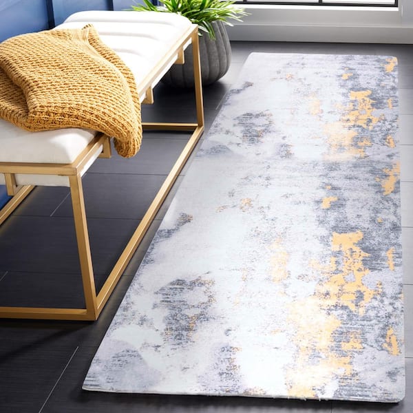 Tacoma Gray/Gold 3 ft. x 12 ft. Machine Washable Distressed Abstract Runner Rug