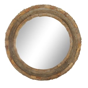 65 in. x 65 in. Round Framed Brown Wall Mirror