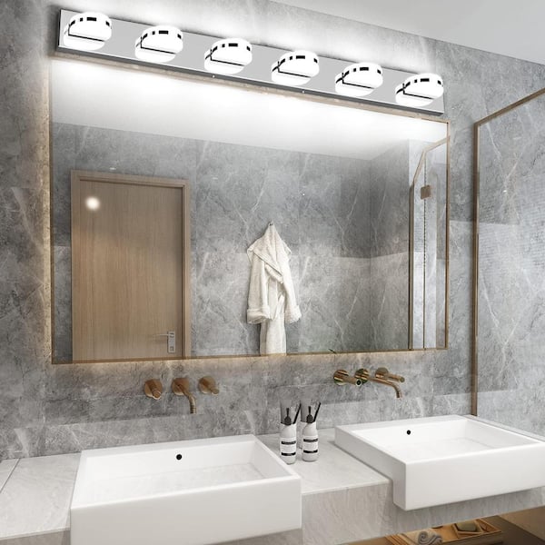 45.28 in. 6-Light Chrome LED Vanity Light with 360° Up and Down Dimmable 5500K Light