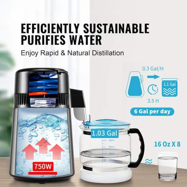 4 L/17 CUPS Water Distiller, 1.05 Gal. Pure Water Purifier for Home Countertop, 750 W Stainless Steel Electric Kettle
