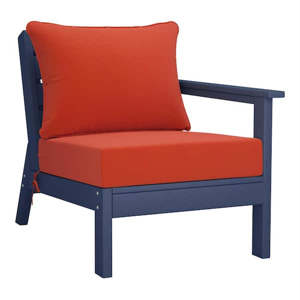 Westin Outdoor Birchwood Outdoor Patio Deep Seating Right Facing Arm HDPE Lounge Chair in Navy Blue with Orange Cushions