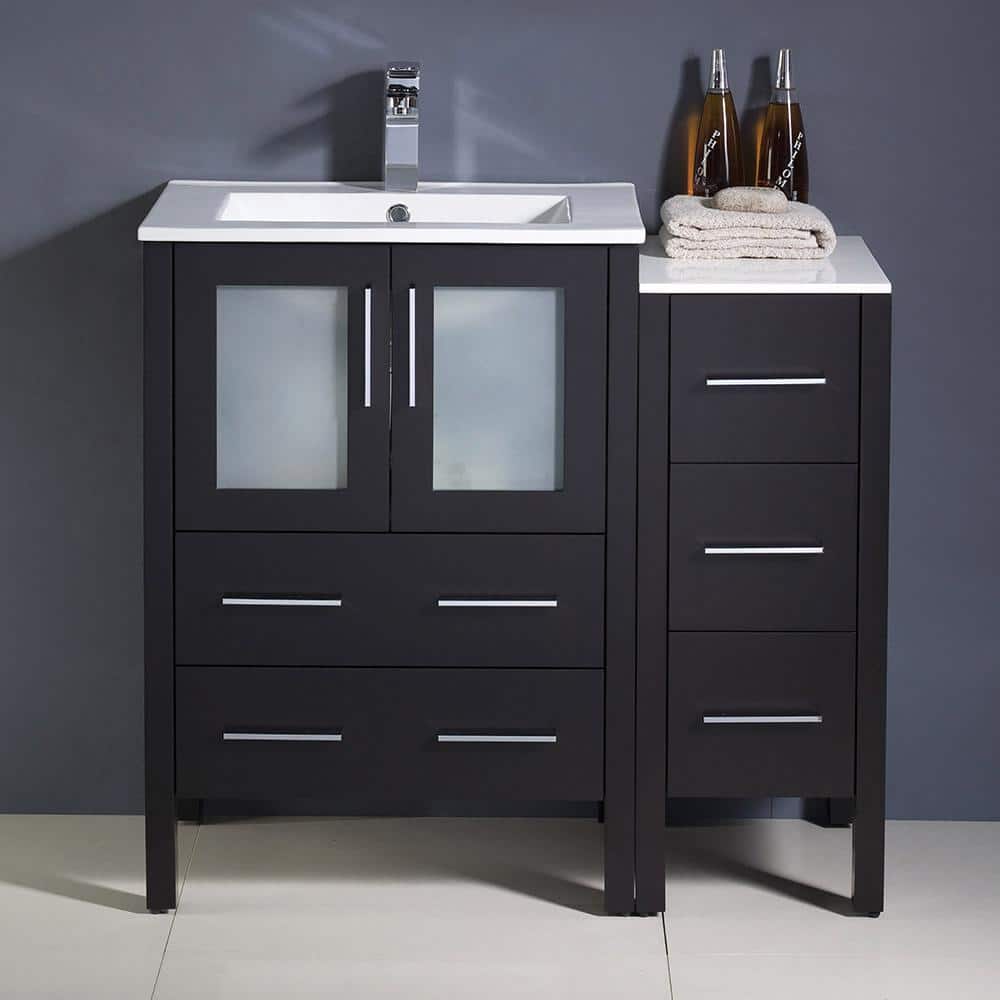 Espresso Engineered Wood Single Sink Vanity with Ceramic Top