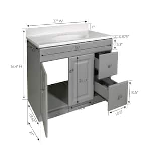 Wyndham 37 in. 2-Door 2-Drawer Bathroom Vanity in Gray with Cultured Marble Solid White Top (Ready to Assemble)