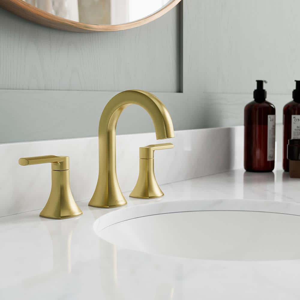 Vaneri Brushed Gold Widespread Bathroom Faucet with Metal Handles