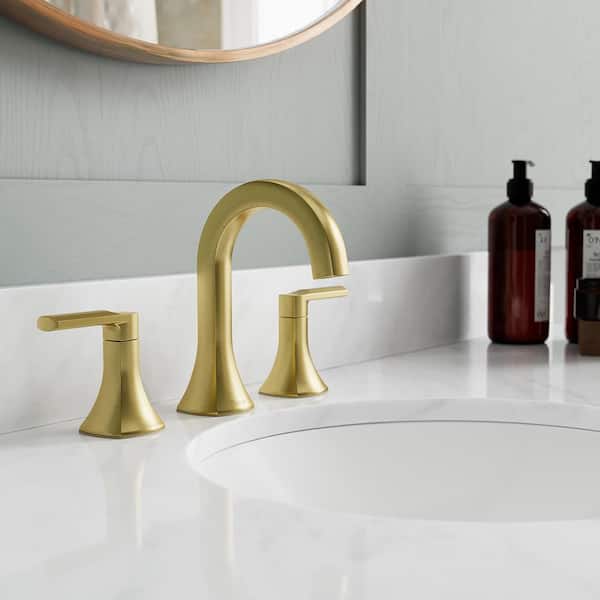 Vaneri 8 in. Widespread Double Handled Bathroom Faucet in Brushed Gold