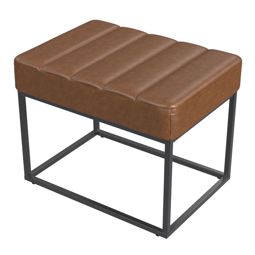HomePop Homepop Theodore Small Ottoman - Faux Leather