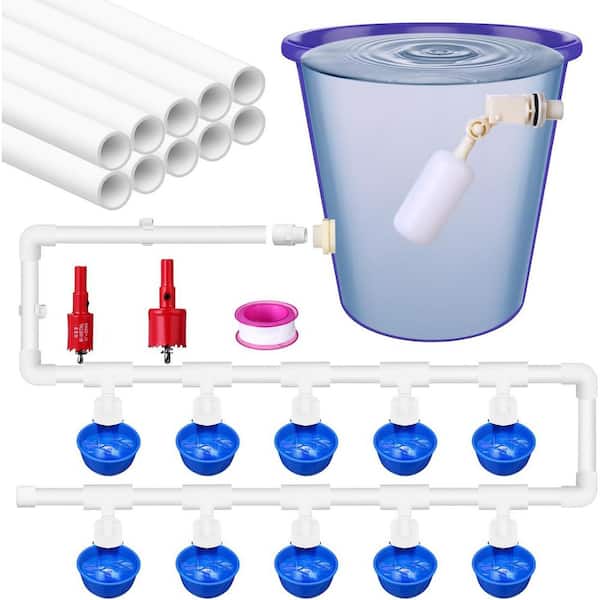 N/A Automatic Chicken Waterer System 49 Pcs with Chicken Water Cups PVC Tee Fittings Float Valve Poultry Feeder Kit