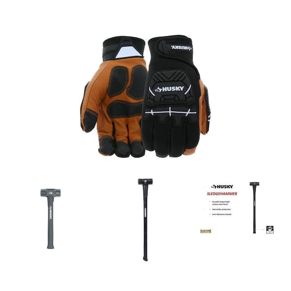 Goatskin Impact Work Glove, 6 lb, 10 lb Sledgehammers (34 in. Fiberglass Handle) & 4 lb Engineer Hammer Combo