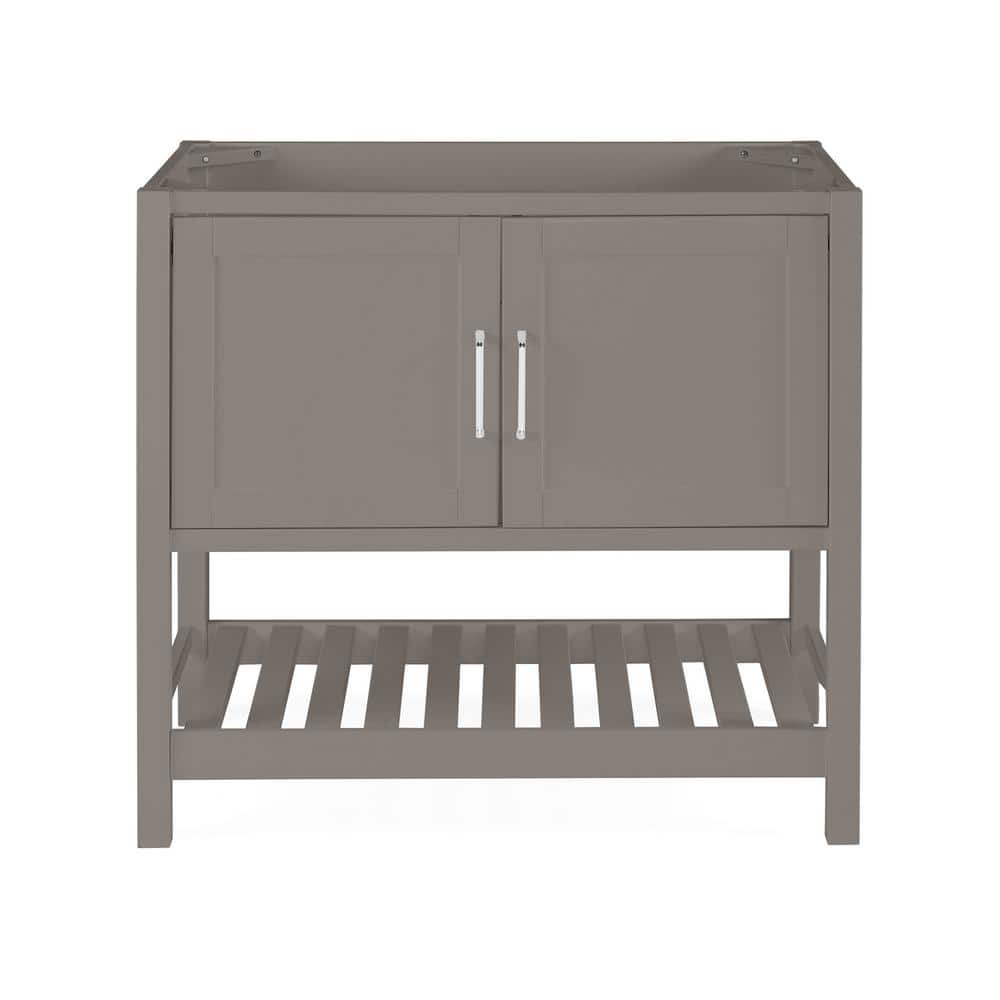 Gray Pine Freestanding Vanity Cabinet with Open Shelf