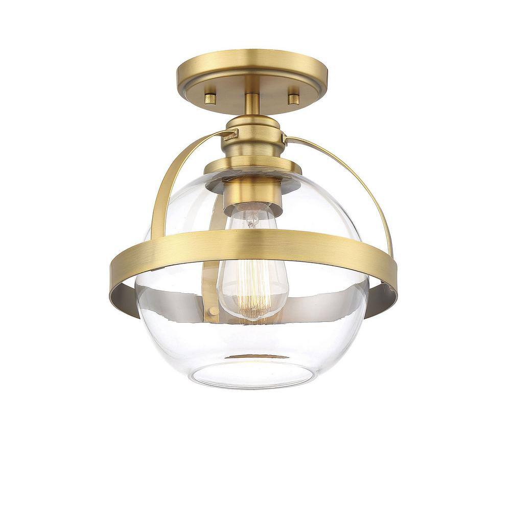 Warm Brass Globe Ceiling Light with Clear Glass Orb