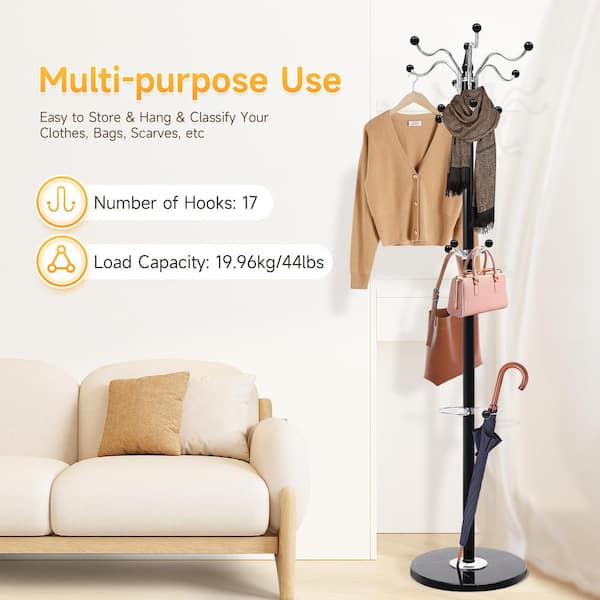 YIYIBYUS Black Freestanding Hat Coat Rack Metal Tube Frame