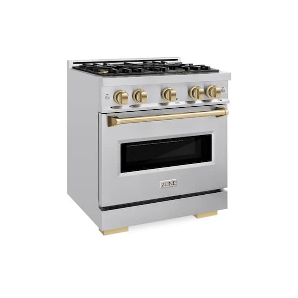 Classic 30 in. 4-Burner Dual Fuel Range with Convection Oven in Stainless Steel and Champagne Bronze
