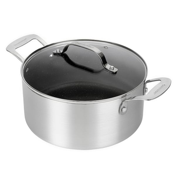GRANITESTONE 5 qt. Aluminum Ultra-Durable Stainless Steel Nonstick Diamond Infused Coating Stock Pot with Glass Lid