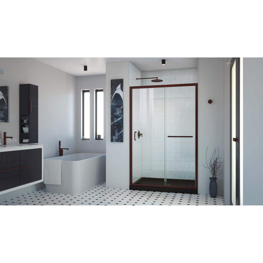 Infinity-Z 54" Clear Glass Sliding Shower Door with Oil Rubbed Bronze Frame
