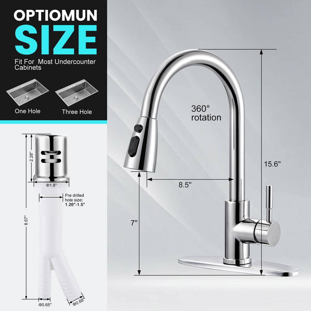 Polished Chrome Stainless Steel Pull-Down Kitchen Faucet with Air Gap Kit