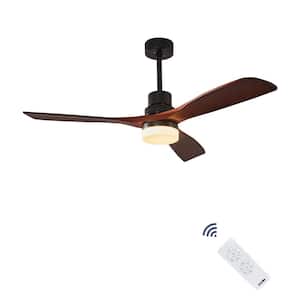 52 in. Integrated LED Indoor Matte Black and Cherry Wood Finishes Surface Mount Ceiling Fan with Light & Remote Control