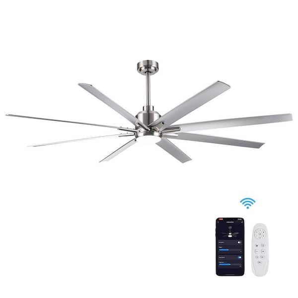 72 in. Indoor Smart Silver Ceiling Fan with light，8 ABS Blades Brushed in Nickel Finish, Support App & Voice Control