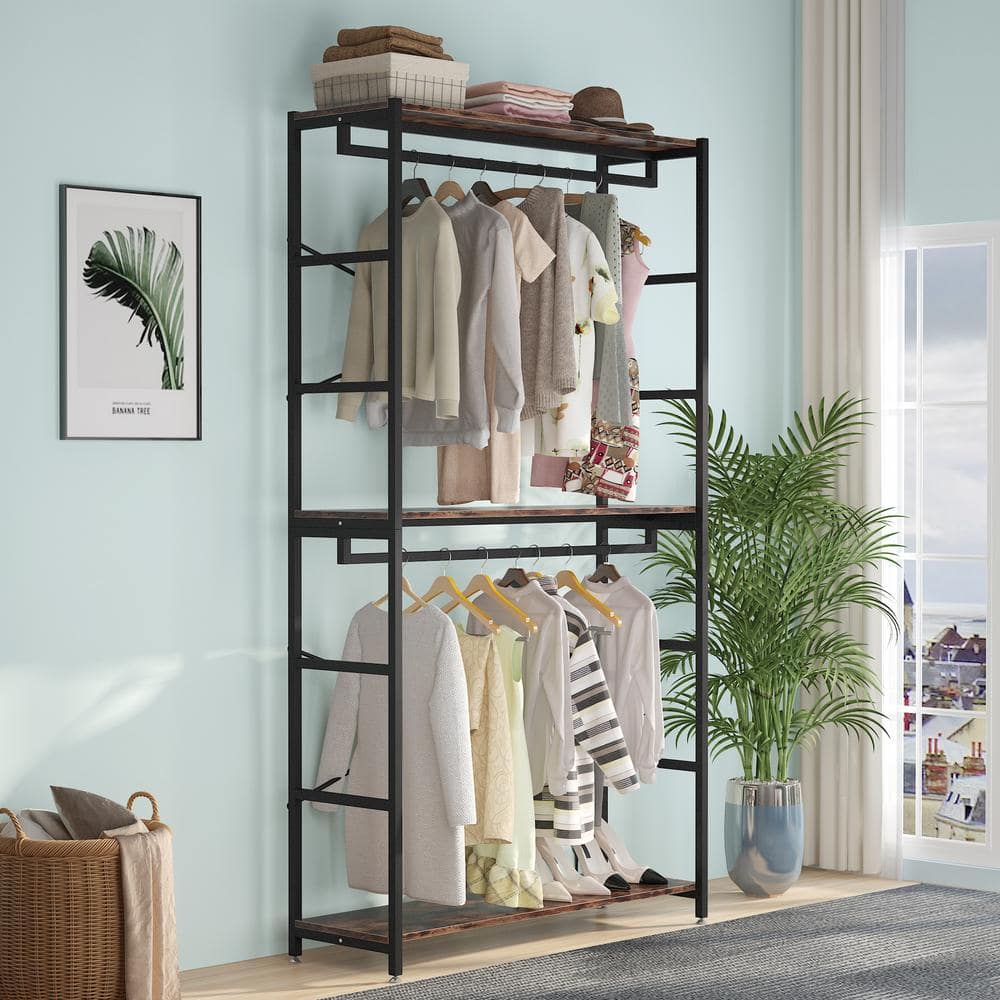 Billie 86 in. Brown Freestanding Armoire Closet Clothes Shelf Garment Rack Bedroom beach Industrial Entryway Coat Rack price history on PriceWatchPro